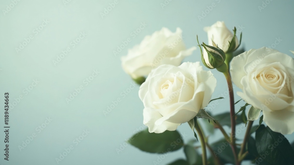 A detailed view of a bouquet of pure white roses, suitable for romantic occasions or as a symbol of love and gratitude