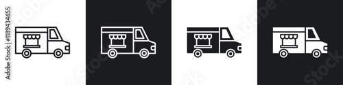 Food truck icons vectors set in black. line and flat versions