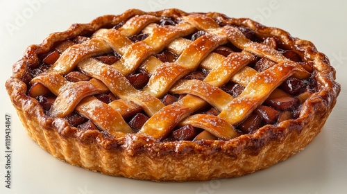 Classic apple pie with a golden lattice crust, perfect for dessert lovers at ...