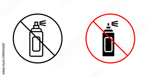 No aerosol spray sign vectors set in black. line and flat versions