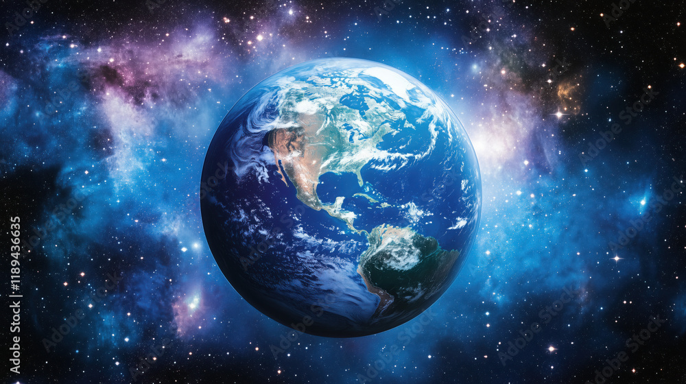 Fototapeta premium Breathtaking View of Earth from Space with a Vast Starry Sky Backdrop