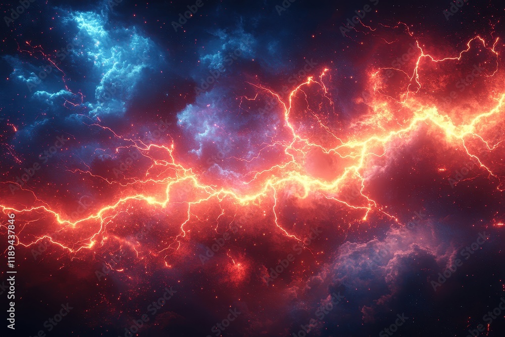 A vibrant depiction of lightning amidst a cosmic backdrop. A vibrant depiction of lightning amidst a cosmic backdrop.