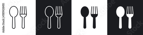 Spoon and Fork icons vectors set in black. line and flat versions