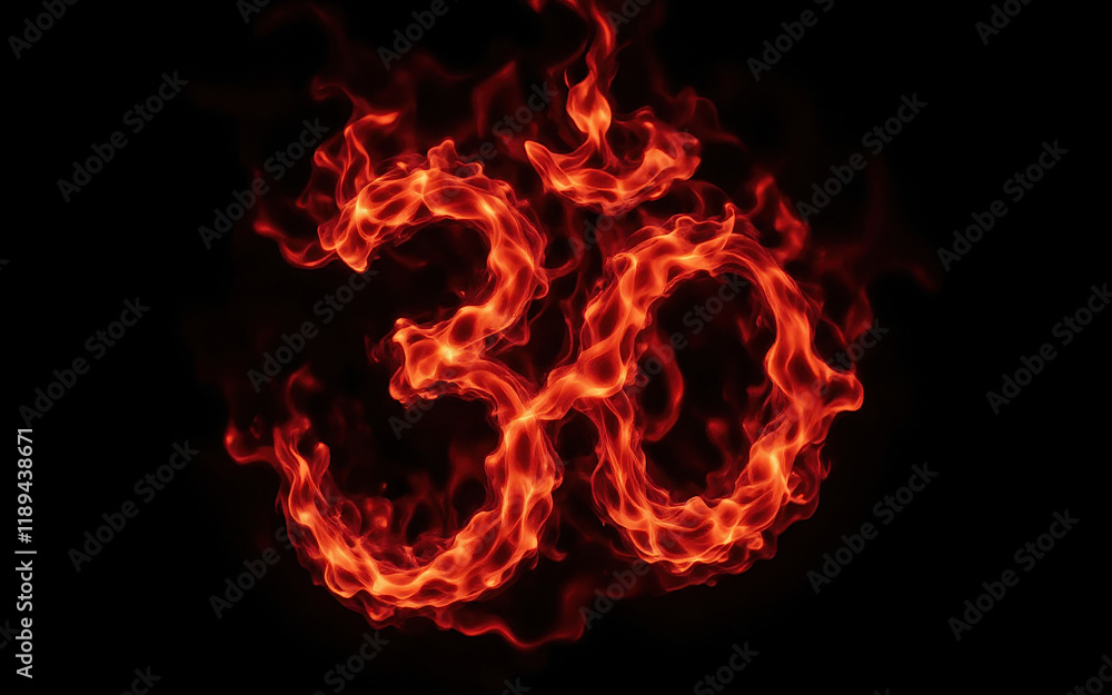 Fototapeta premium OM symbol formed by Crimson color flames on a black background