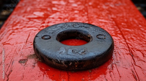 Rusty weight plate resting on a track at sunset, symbolizing fitness and dete...