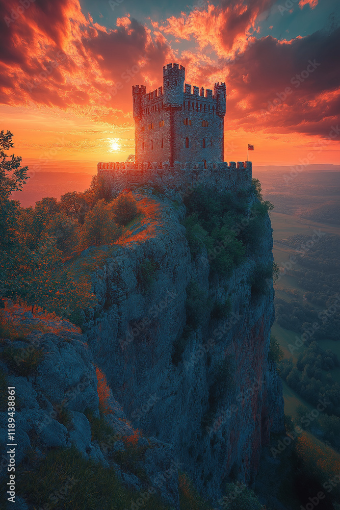 Fototapeta premium Forteresse en pierre au coucher du soleil