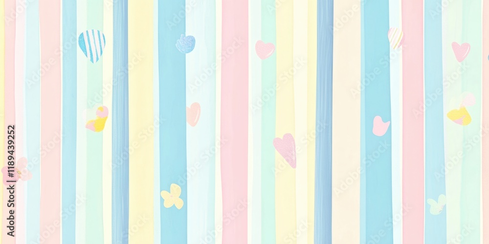 Colorful striped background with hearts and butterflies. The background is a mix of blue, pink, and yellow stripes Colorful striped background with hearts and butterflies. The background is a mix of blue, pink, and yellow stripes