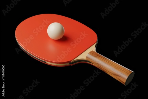 A red ping pong paddle with a white ball rests on its surface against a transparent background. photo