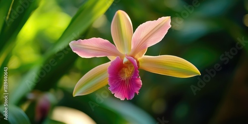 Wallpaper Mural Flower with a pink and yellow center is in a green background. The flower is the main focus of the image Torontodigital.ca