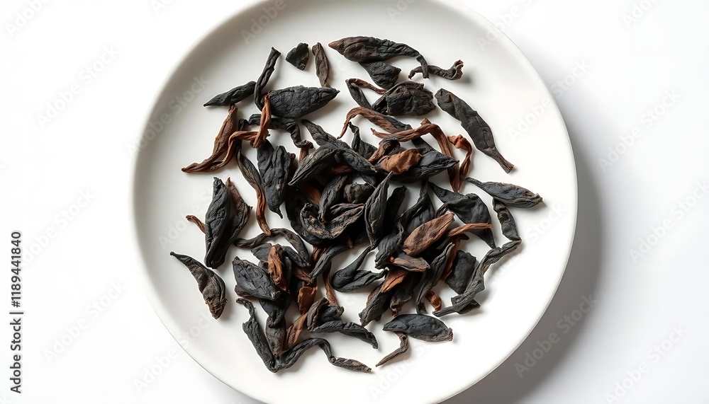 Dark Tea Leaves: A Serene Still Life Composition Dark Tea Leaves: A Serene Still Life Composition