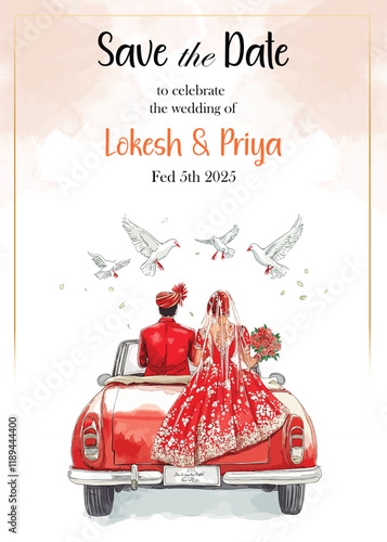 Modern Wedding Invitation Card Design with bride and groom