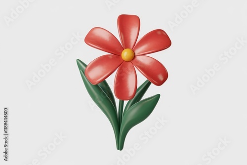 Wallpaper Mural A charming 3D rendered red flower with green leaves, simple and cheerful. Torontodigital.ca