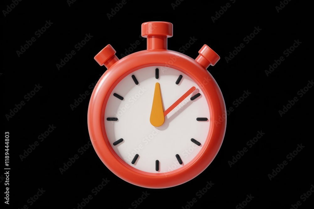 A red stopwatch with an orange second hand, indicating time measurement. A red stopwatch with an orange second hand, indicating time measurement.