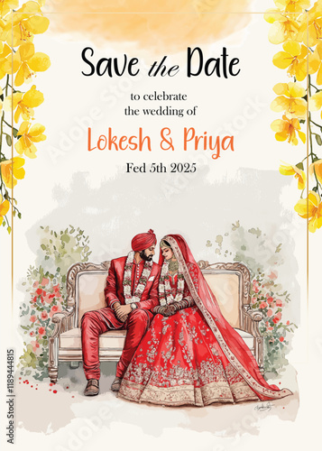 Modern Wedding Invitation Card Design with bride and groom