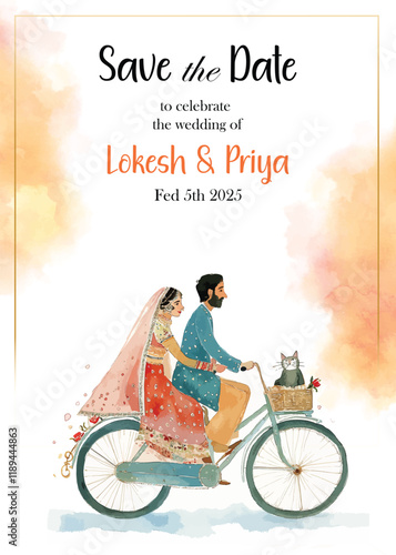 Modern Wedding Invitation Card Design with bride and groom
