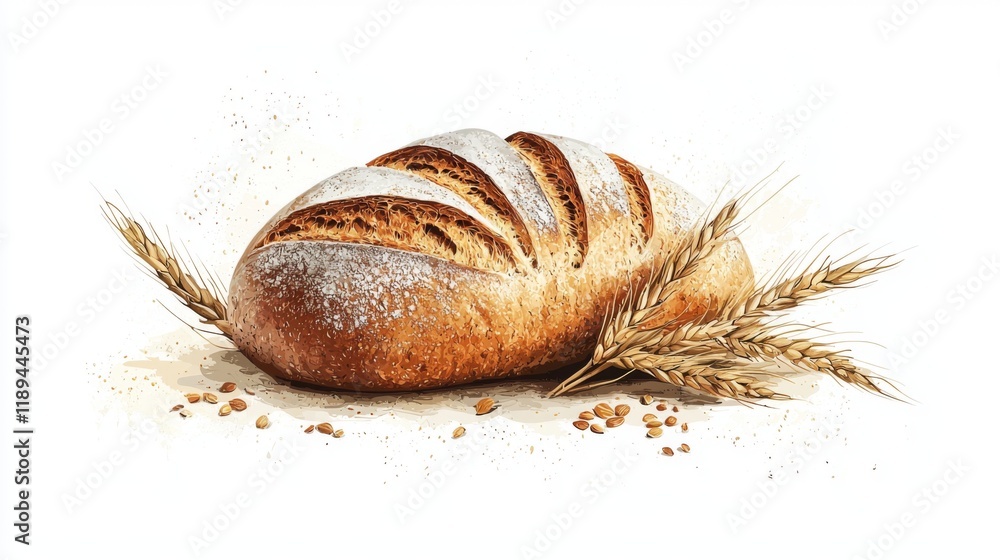 Wholegrain bread loaf icon with textured lines