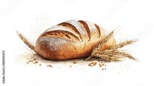 Obraz na płótnie Wholegrain bread loaf icon with textured lines w salonie