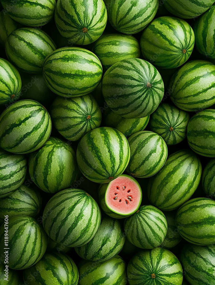 Fresh watermelons arranged in a vibrant display Fresh watermelons arranged in a vibrant display