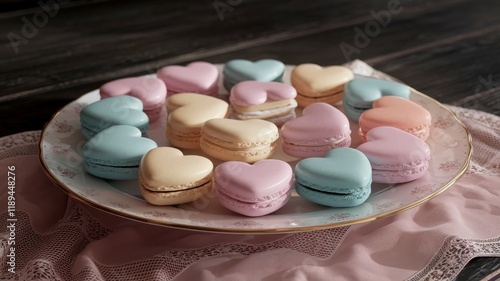 of heart-shaped macaron cookies in pastel colors photo