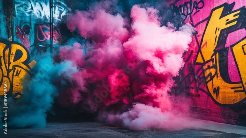 smoke on a bright neon graffiti background photo