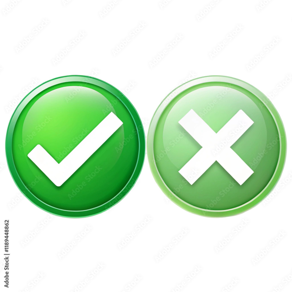 Green tick check mark and cross mark symbols icon isolated on transparent background
Green tick check mark and cross mark symbols icon isolated on transparent background