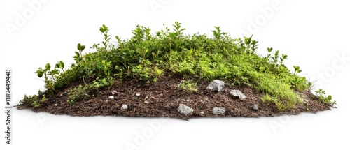 a small mound of dirt and grass isolated on a white background