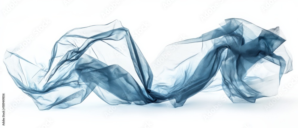 a sheer blue fabric flowing on a white background a sheer blue fabric flowing on a white background