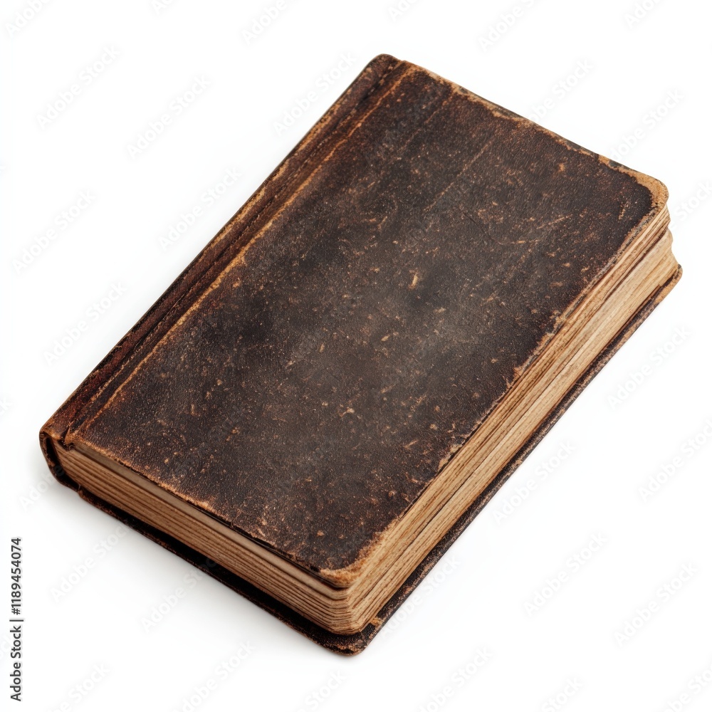 Old worn brown book laying on a white surface Old worn brown book laying on a white surface