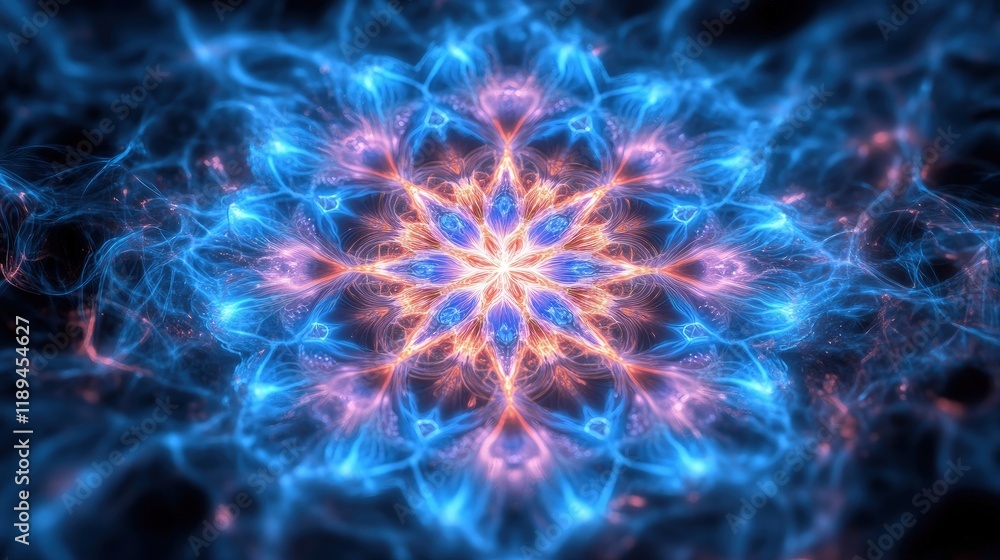 A 3D circular pattern made from neon lines, radiating light in a starburst effect. A 3D circular pattern made from neon lines, radiating light in a starburst effect.