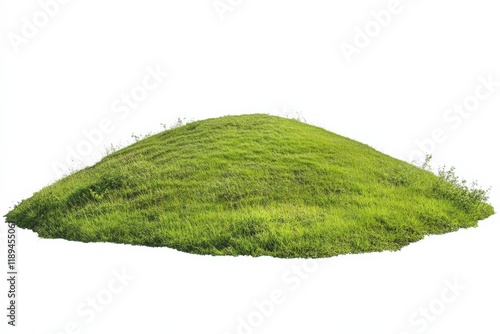 A grass covered mound against a white background