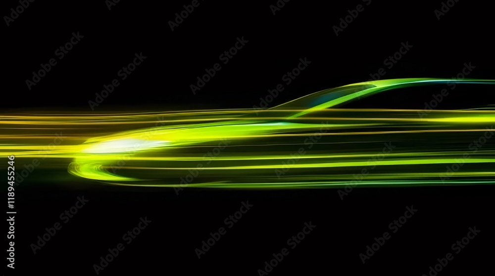 Abstract green car light trails, speed, motion blur, dark background. Abstract green car light trails, speed, motion blur, dark background.