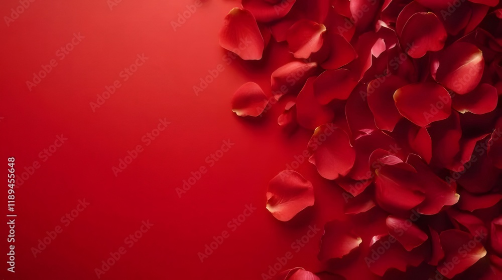 Red rose petals scattered on red background. (3) Red rose petals scattered on red background. (3)