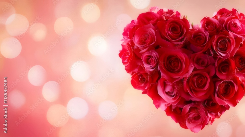 Heart-shaped arrangement of red roses on bokeh background. Heart-shaped arrangement of red roses on bokeh background.