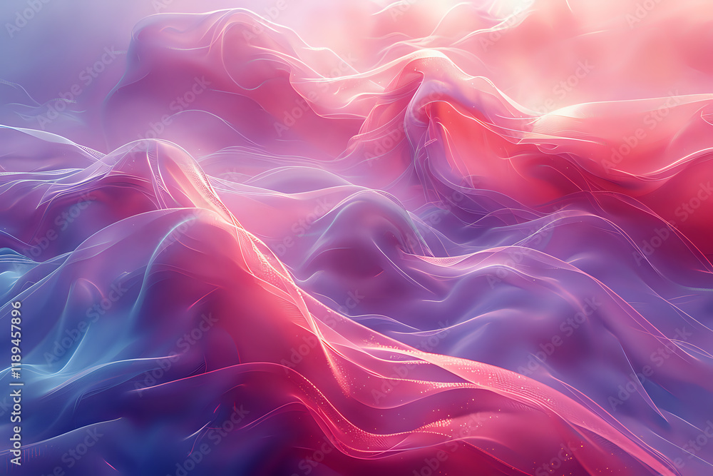 Fototapeta premium Abstract fluid waves in vibrant pink and purple colors create a dreamy landscape background perfect for modern design projects, presentations, and digital art compositions.
