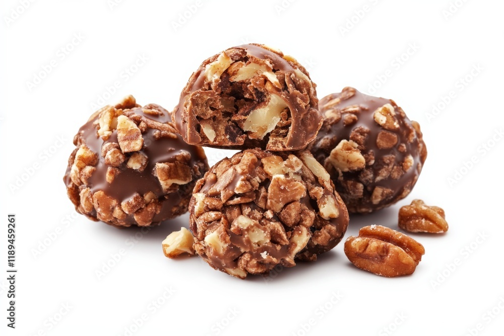 chocolate truffles with nuts on a white background chocolate truffles with nuts on a white background