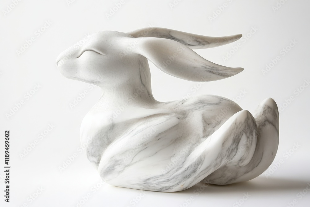 Fototapeta premium close up of a white marble rabbit figurine against white background