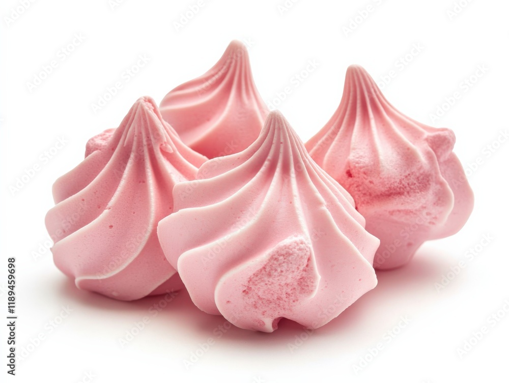 Four pink meringue cookies on a white background Four pink meringue cookies on a white background