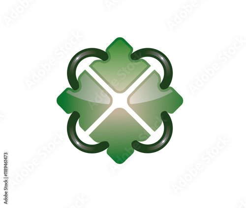 Abstract Green Four squares and an iron fence Logo Vector Symbol Icon photo