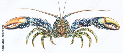 Illustration of a detailed lobster with long antennae and claws. photo