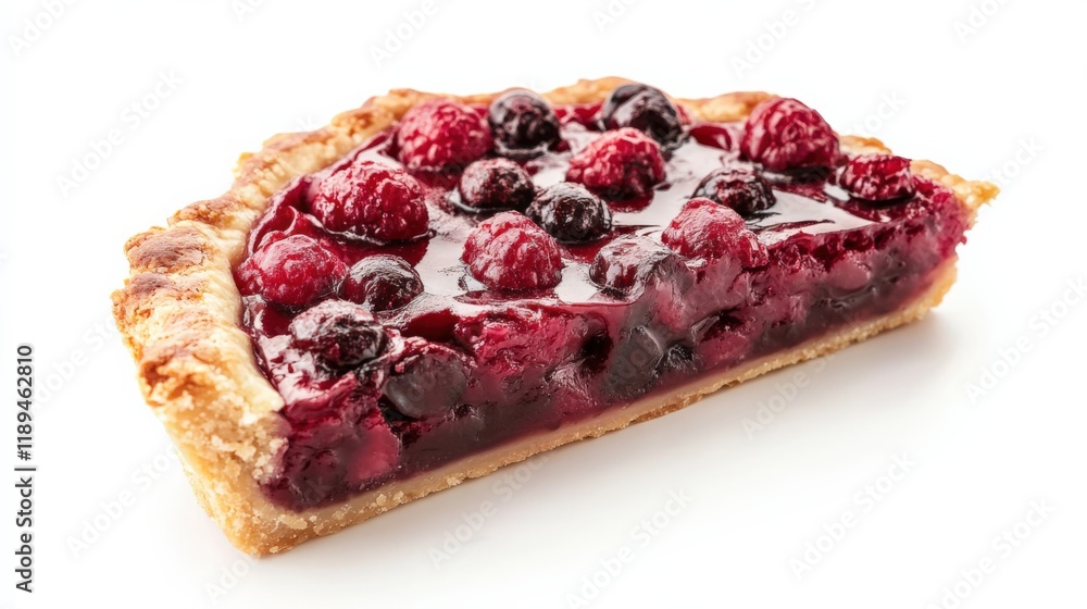 close-up of a slice of mixed berry tart close-up of a slice of mixed berry tart
