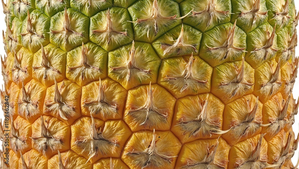 Fototapeta premium Vibrant pineapple skin with diamond shaped scales in green and yellow hues