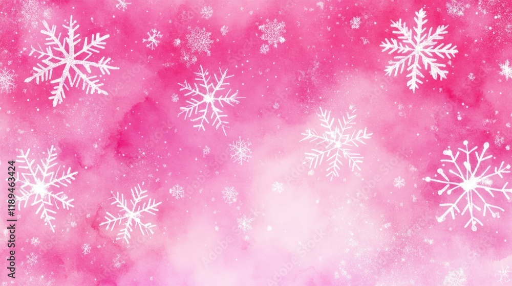 Pink Watercolor Snowflakes Winter Background Pink Watercolor Snowflakes Winter Background