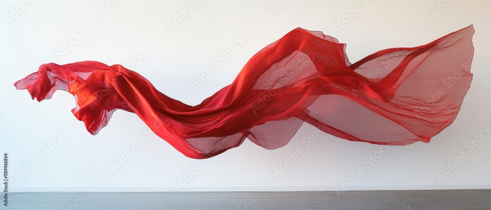 Fototapeta premium red fabric floating against a white wall