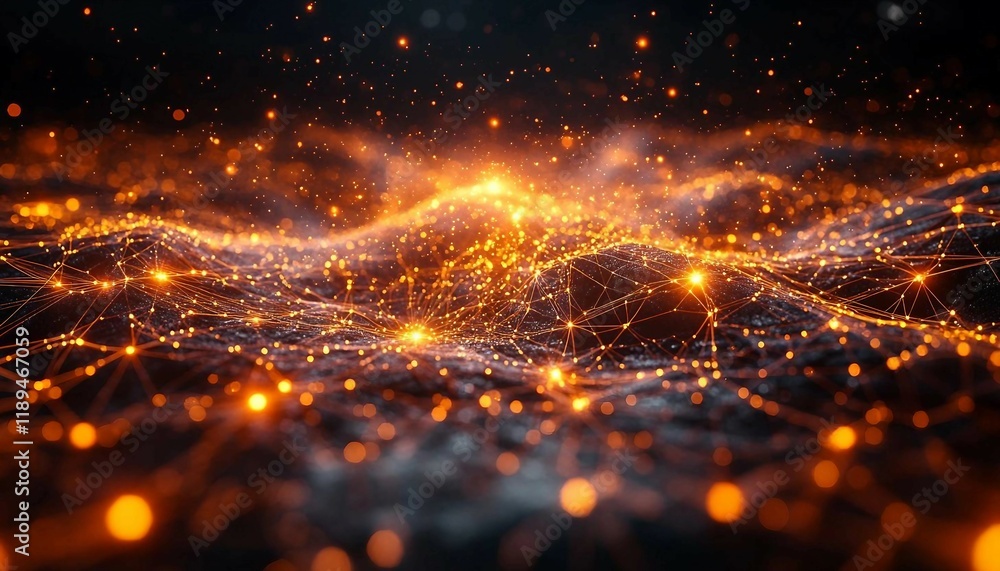 Obraz premium A glowing neural network visualizing decision-making processes, with connected data points evolving over time, Artificial Intelligence Decision Making