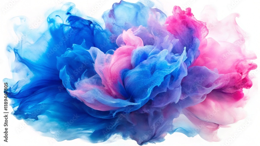 Obraz premium Blue and pink ink clouds blending in abstract smoke effect.