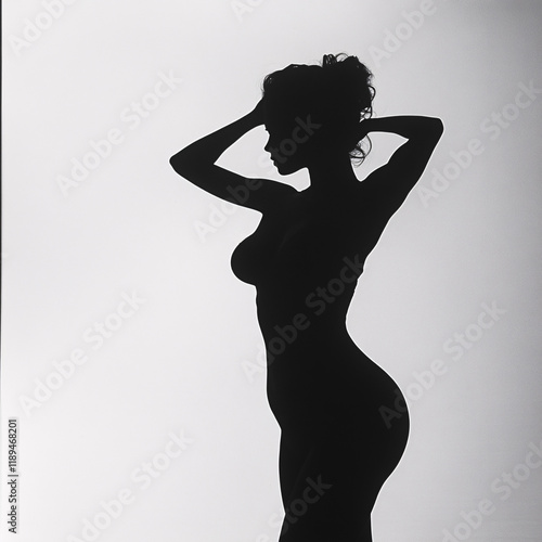 Elegant female silhouette in artistic poses against minimalist backdrops, showcasing timeless grace and beauty with a focus on form, expression, and movement photo