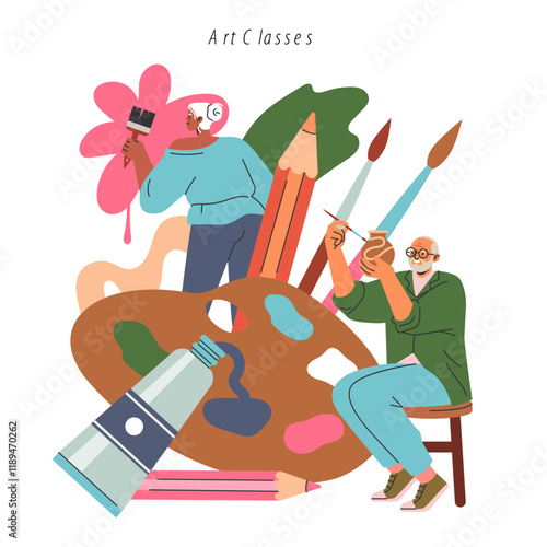 Pensioners Cope With Loneless. Flat Vector Illustration