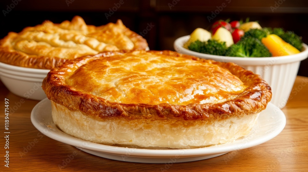 Golden Savory Pie on Rustic Wooden Tabletop 12