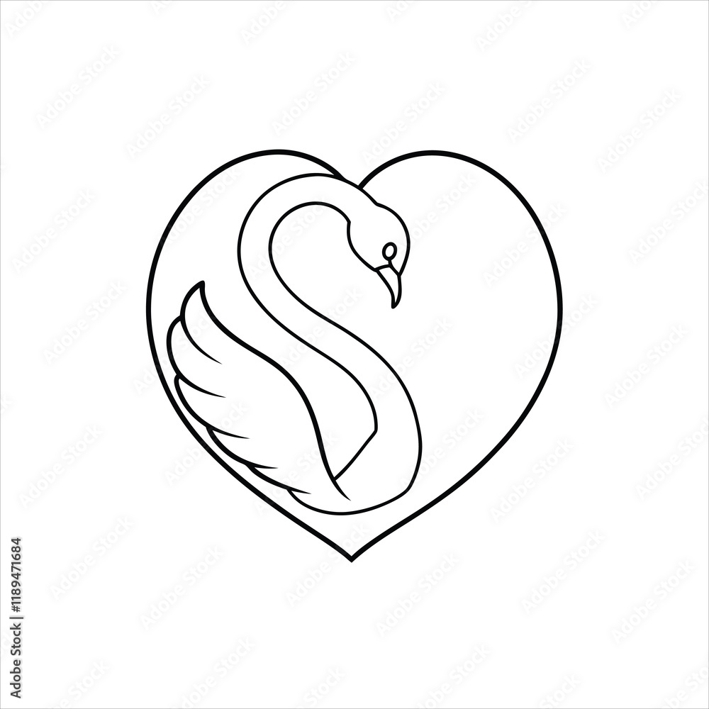 Elegant Swan Heart Design on White Background Elegant Swan Heart Design on White Background