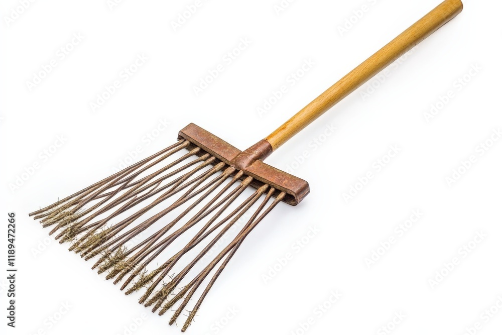 a wooden handled broom with multiple wire bristles a wooden handled broom with multiple wire bristles